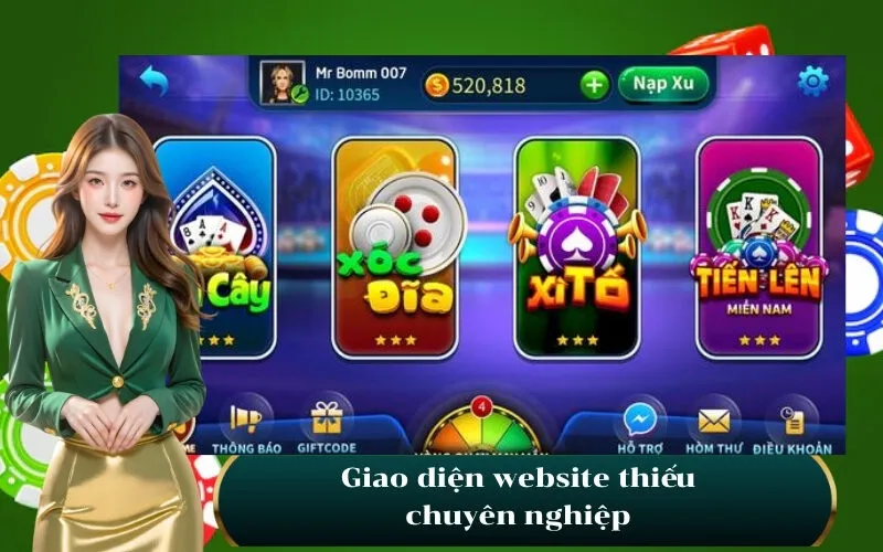 Giao diện website thiếu chuyên nghiệp